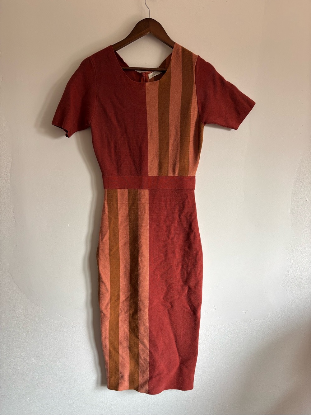 Roolee Rust Midi Dress with Vertical Stripe Panel